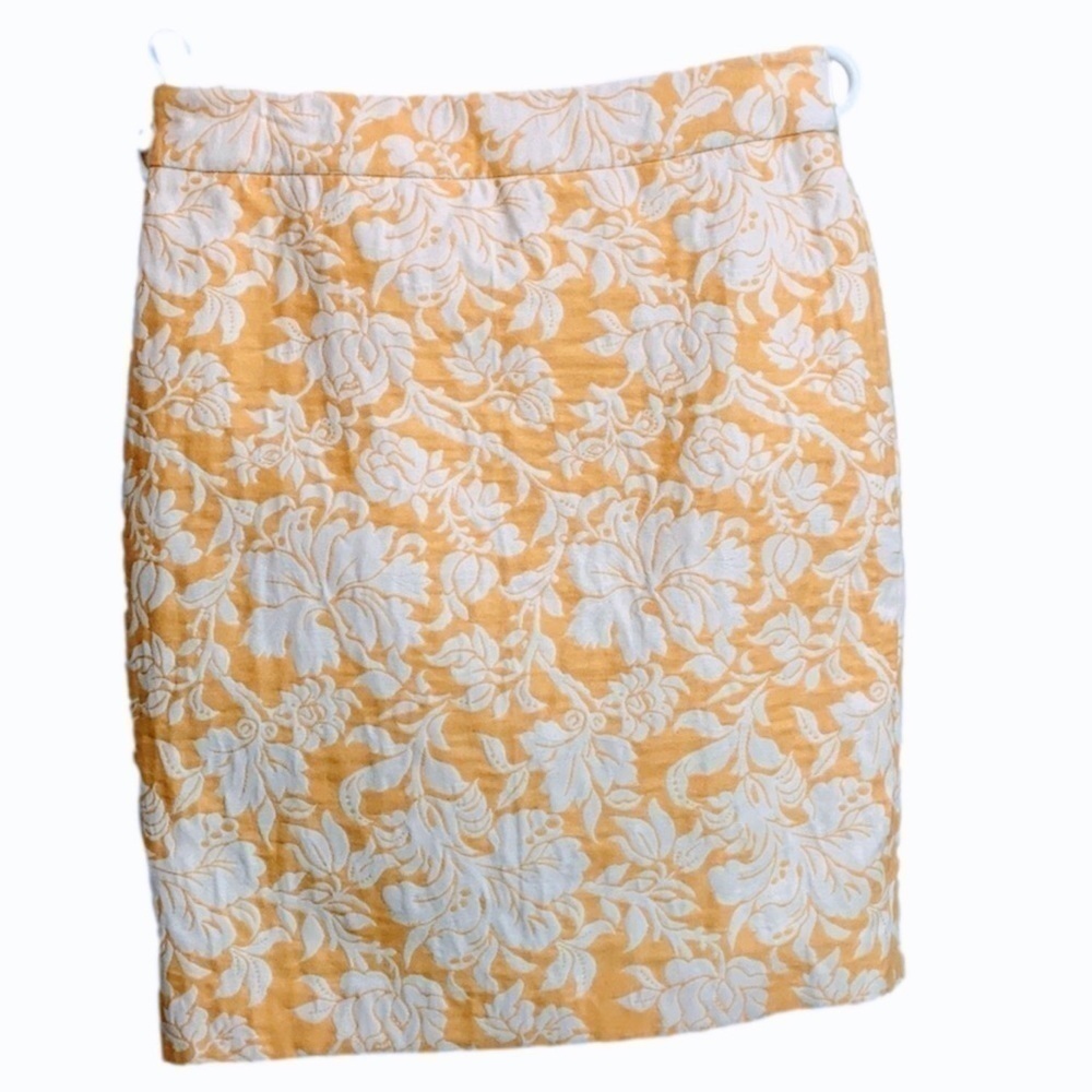 Ann Taylor Damask Skirt, Size 4, Butter Yellow & White